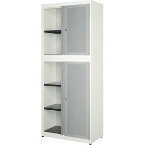 mauser Schuifdeurcombinatie, breedte 800 mm, front met akoestisch effect, zuiver wit / blank aluminiumkleurig