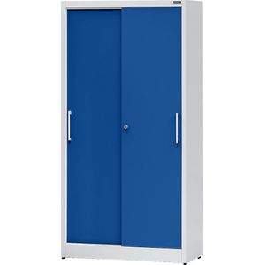 eurokraft basic Schuifdeurkast, stalen kastframe, h x b x d = 1950 x 1000 x 500 mm, grijs/blauw