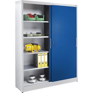 eurokraft basic Schuifdeurkast, stalen kastframe, h x b x d = 1950 x 1500 x 500 mm, grijs/blauw