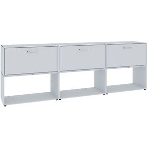 mauser Lowboard, 3 kleppen voor de barvakken, 3 stellingvakken, blank aluminiumkleurig