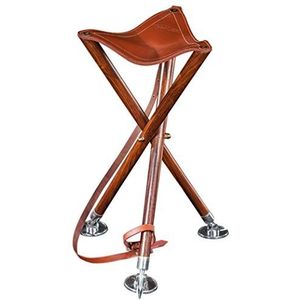 Driedelige zitstoel, zitstoel, visstoel, zithoogte naar keuze 65 cm of 80 cm, tot 130 kg belastbaar, leren stoel met steunen, gemaakt van hardhout, kleur: bruin, omhangbaar, draagriem, fabrikant: