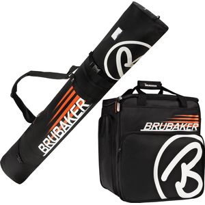 Brubaker Kombi Set Champion Ski Bag en Ski -douchebas voor 1 paar ski tot 190 cm + spullen + schoenen + helm zwart oranje 190 cm Zwart/oranje 190