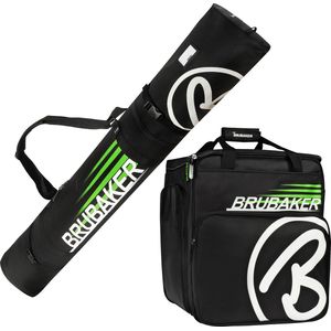 BRUBAKER Combi Set ""Champion"" – skitas en skischoen tas voor 1 paar ski's + stokken + schoenen + helm – 170 cm – zwart/groen