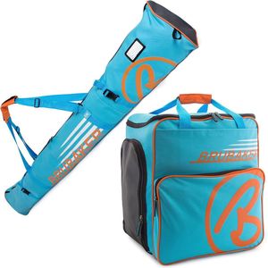 Brubaker Kombi Set Champion - Limited Edition - Ski Bag and Ski -douchebas voor 1 paar ski tot 190 cm + spullen + schoenen + helmblauw oranje 190 cm Blauw/oranje