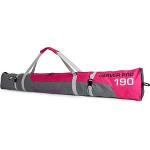 BRUBAKER Carver Pro Limited Edition - Skitas - Voor 1 paar Ski's & Stokken - Gevoerd - Zware Kwaliteit - Scheurvast - Skihoes - Verstelbare draag/schouderbanden- 190 cm - Grijs Roze