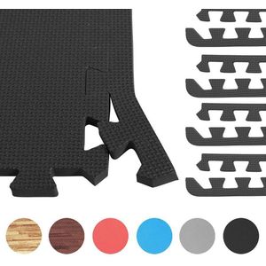 Gorilla Sports Donkere houtlook - 8 Eindstukken voor vloer Beschermingsmatten - Puzzelmat