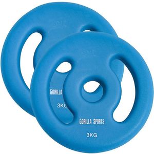 Gorilla Sports Gewichtsschijf - Halterschijven - 2 x 3 kg - Vinyl - Rubber coating - Gietijzer - 30 mm