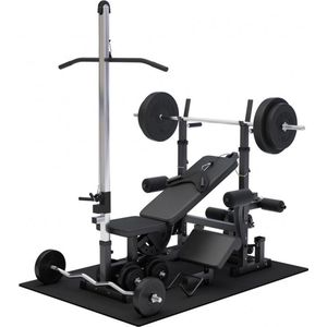 Gorilla Sports Fitnessbank Zwart Met Gewichten 100 kg - Lat Pulley - Puzzelmat - Complete Set Kunststof