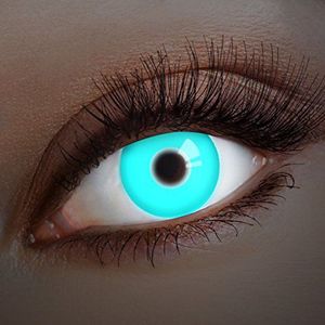 aricona Kontaktlinsen Kleurlenzen, lichtgevende uv-contactlenzen, blauw, halloweenkostuum, bodypainting.