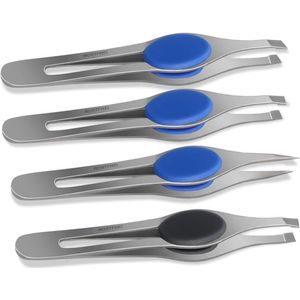 Wenkbrauwpincet Gladde pincetset, schuin, puntig, recht met antisliphandgrepen