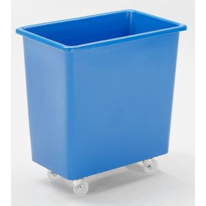 Rechthoekige bak van polyethyleen, verrijdbaar, inhoud 135 liter, blauw