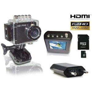 HDPRO 1 Action Cam (5 megapixel, 3,8 cm (1,5 inch) LCD-display, Full HD) incl. Class 10 SDHC 32 GB geheugenkaart en 1 x USB-laadadapter zwart