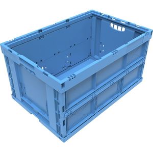 Vouwbox van polypropyleen, inhoud 65 l, uitvoering dicht, blauw, zonder deksel, stapelbaar