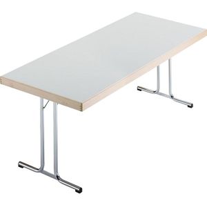 Inklapbare tafel, dubbel T-voetframe, 1500 x 800 mm, onderstel verchroomd, tafelblad lichtgrijs
