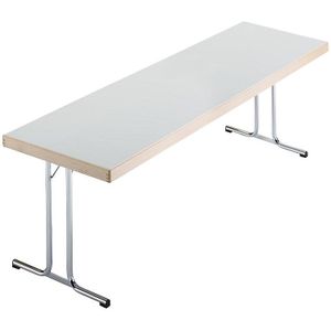 Inklapbare tafel, dubbel T-voetframe, 1700 x 700 mm, onderstel verchroomd, tafelblad lichtgrijs