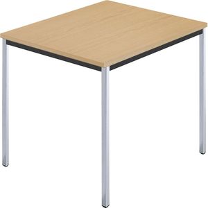 Rechthoekige tafel, met vierkante, verchroomde tafelpoten, b x d = 800 x 800 mm, naturel beukenhout