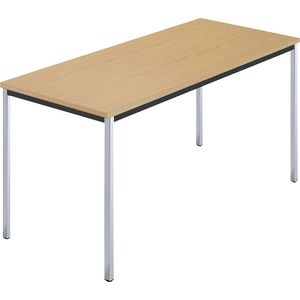 Rechthoekige tafel, met vierkante, verchroomde tafelpoten, b x d = 1400 x 700 mm, naturel beukenhout