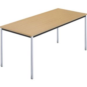 Rechthoekige tafel, met vierkante, verchroomde tafelpoten, b x d = 1600 x 800 mm, naturel beukenhout