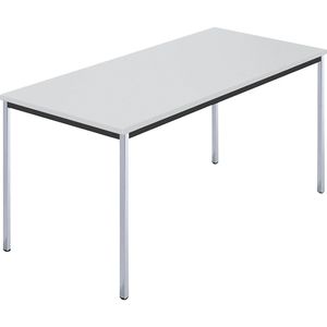 Rechthoekige tafel, met vierkante, verchroomde tafelpoten, b x d = 1500 x 800 mm, grijs