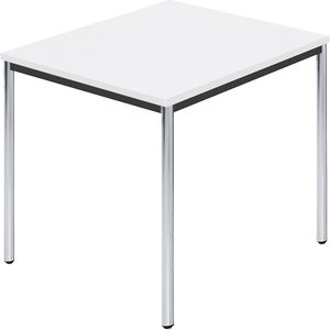 Rechthoekige tafel, met ronde, verchroomde tafelpoten, b x d = 800 x 800 mm, wit