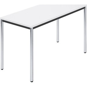 Rechthoekige tafel, met ronde, verchroomde tafelpoten, b x d = 1200 x 600 mm, wit