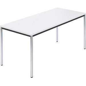 Rechthoekige tafel, met ronde, verchroomde tafelpoten, b x d = 1600 x 800 mm, wit