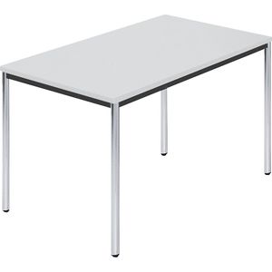 Rechthoekige tafel, met ronde, verchroomde tafelpoten, b x d = 1200 x 800 mm, grijs