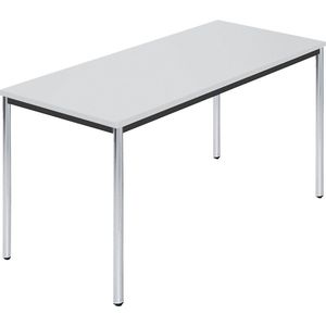 Rechthoekige tafel, met ronde, verchroomde tafelpoten, b x d = 1400 x 700 mm, grijs