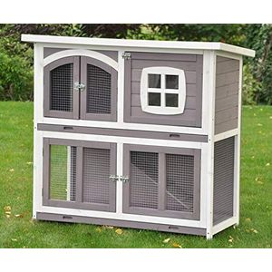 nanook Konijnenhok, konijnenhok, cavia's, kooi voor kleine dieren, knikkers, met 2 zinkbakken, buiten, weerbestendig, 2 niveaus, helling