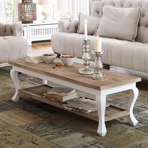 MSMOK Rotan koffietafel, salontafel - laden met rotan en schuifdeuren met massief houten latten, massief houten poten, natuurlijke landelijke stijl. (wit en houtkleur