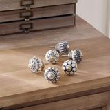 LOBERON - Kastknoppen set van 6 - Wit/Zwart