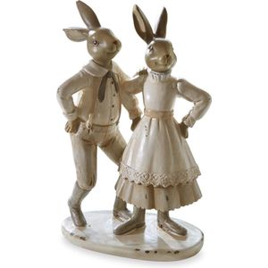 Decoratieve Paashazen - Vintage-Look - Polyresin - Feestelijke Kleding