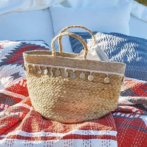 LOBERON Tas Beachmere - Bruin - Jute - Met Decoratieve Zinken Elementen
