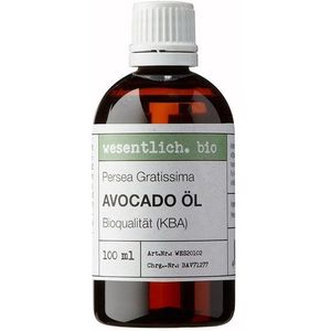 wesentlich. Biologische avocado-olie, koudgeperst, 100% natuurlijk en veganistisch, verzorgende olie voor huid, haar en lichaam, 100 ml, in glazen fles met dispenser