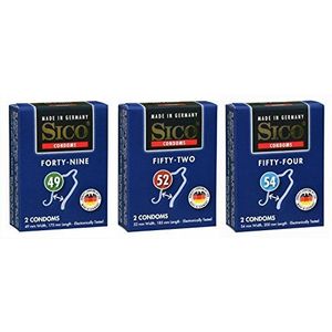 Sico 6 condooms in verschillende maten en verpakkingen, made in Germany, 49 mm, 52 mm en 54 mm, 6 stuks