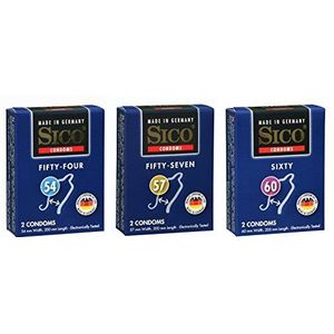 Sico 6 condooms in verschillende maten en verpakkingen, made in Germany, 54 mm, 57 mm en 60 mm, 6 stuks
