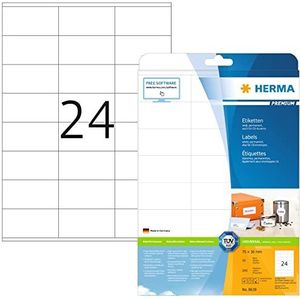 HERMA 8638 adreslabels A4 (70 x 36 mm, 10 velles, papier, mat) zelfklevend, bedrukbaar, permanente klevende universele etiketten, 240 etiketten voor printer, wit