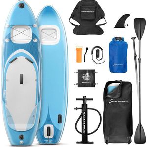 Premium 9in1 SUP board set + 2in1-kijkvenster + Kajakzitje | Standup paddleboard opblaasbaar | 6 inch dik | action cam holder | Watersport stand-up paddling | Sportstech WBX300/320 | Surfplank