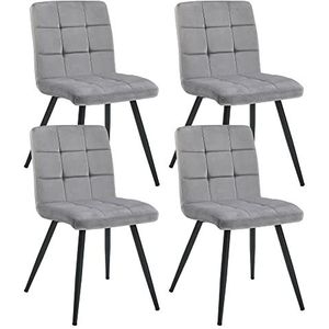 Duhome Set van 4 eetkamerstoelen van stof, fluweel, kleurkeuze, stoel, retro design, gestoffeerd, rugleuning, metalen poten, 8043B, kleur: grijs, materiaal: fluweel