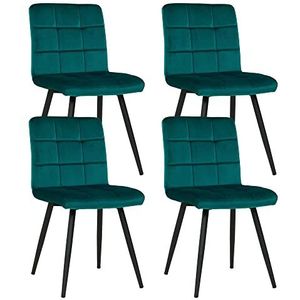 Duhome Eetkamerstoelen, set van 4, keukenstoel, woonkamerstoel, fluwelen stoel met rugleuning, frame van metaal, gestoffeerde stoel, petrol