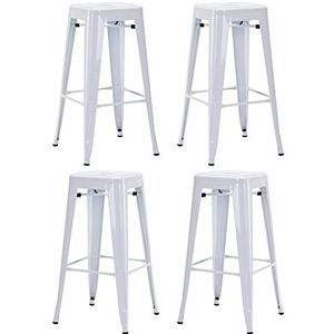 Duhome Barstoelen, ijzeren barkruk, set van 4, zithoogte 76 cm, barkruk, stapelbare metalen bistrokruk met voetensteun, in industrieel design, wit