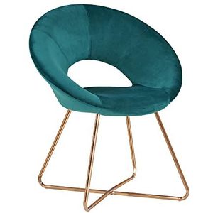 DUHOME Eetkamerstoel Fluwelen Stoel Moderne Accent Stoel Kaptafel Stoel Leisure Fauteuil Gestoffeerde Zitting met Gouden Plating Metalen Benen, Teal