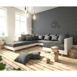 Bank Clovis Zwart en Wit met Ottomaanse voor uw lounge modulaire sofa