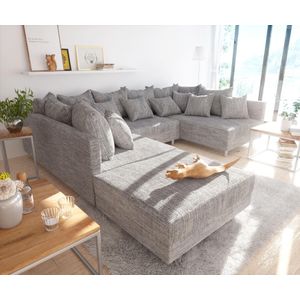 Wohnlandschaft Clovis Hellgrau modular Strukturstoff Hocker