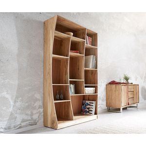 Massief houten boekenrek live-edge hout acacia natuur 121 cm rechts staande boekenrek