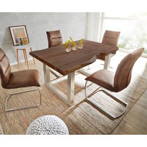 Massief houten tafel Live-Edge Acacia bruin 200x100 boven 5,5 cm breed houten tafel