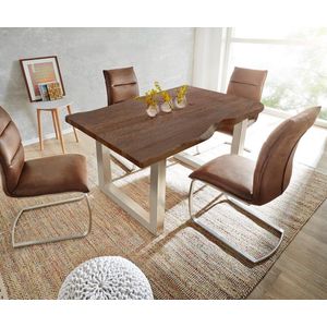 Massief houten tafel Live-Edge Acacia bruin 200x100 boven 3,5 cm frame breed boomtafel