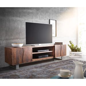 TV-tafel Live-Edge acacia bruin 200 cm 4 deuren 2 compartimenten boomrand Lowboard
