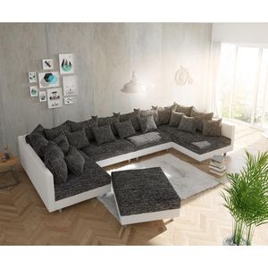 Bank Clovis XL wit zwart met hocker woonlandschap module bank