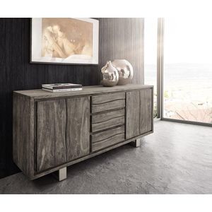 Commode Live-Edge Acacia platinum 172 cm 4 deuren 3 laden Vleugelrand dressoir